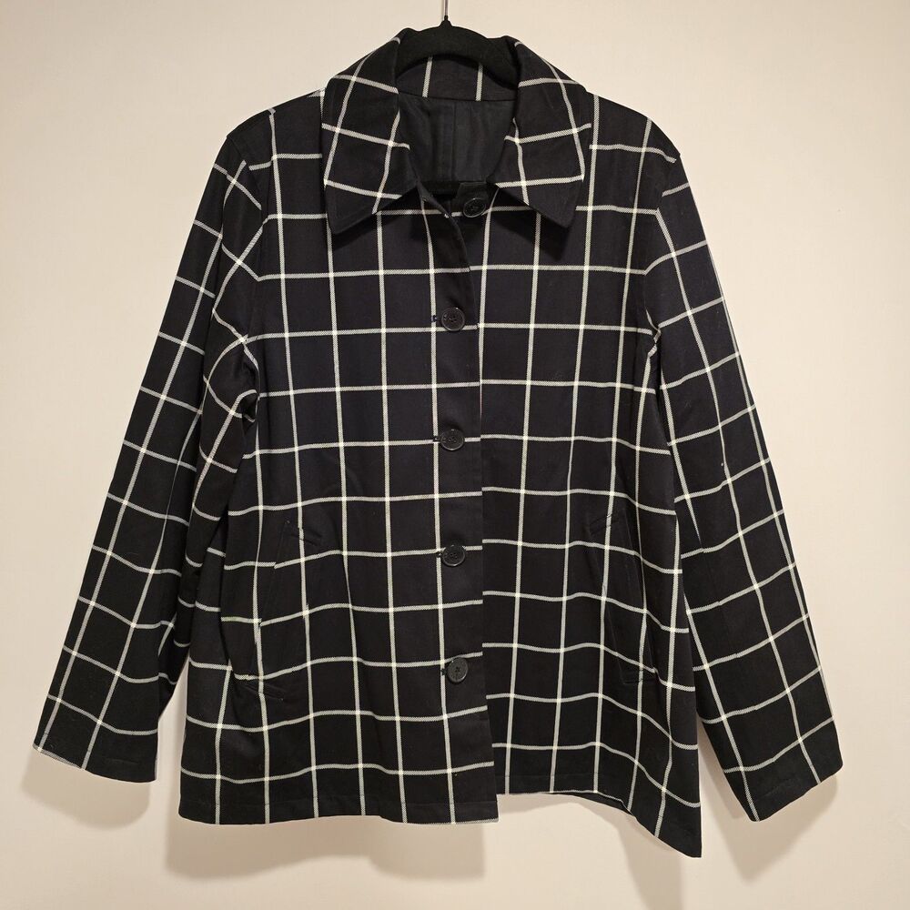 Trench Jacket Coat Women XL Reversible Black Plaid Solid Hunting Country Capsule